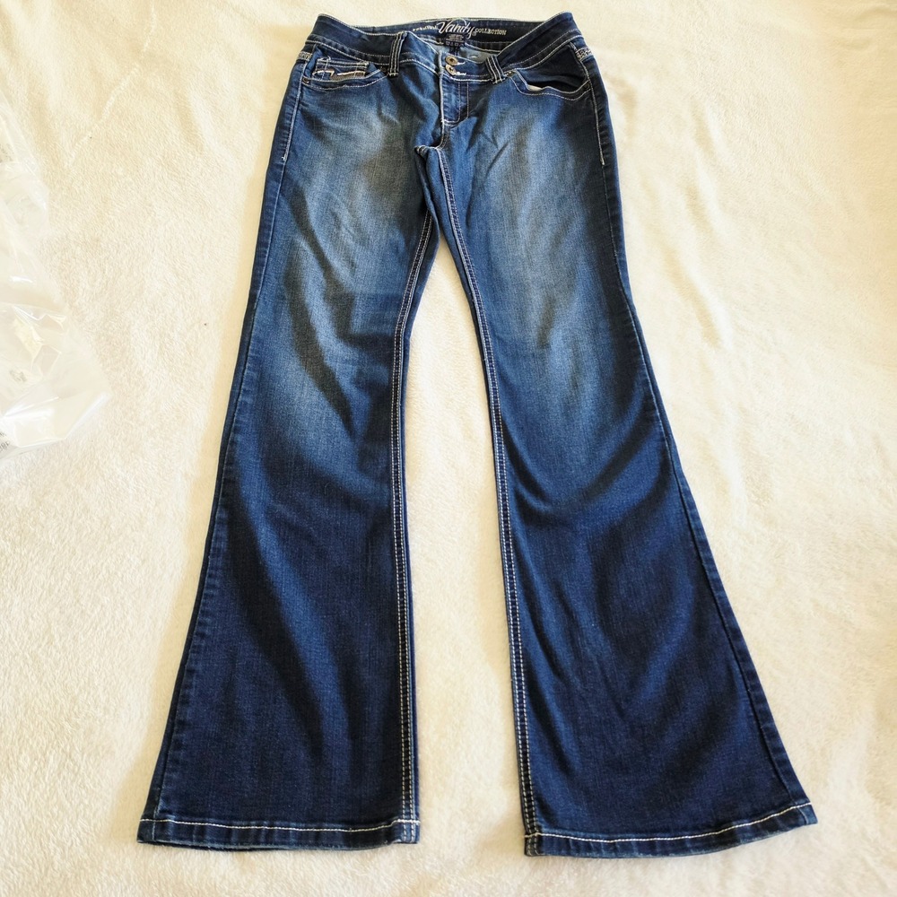 Vanity Premium Collection Bootcut Jeans Women's 28W 33L Angel Wings Pockets Blue
